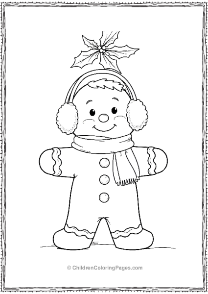 Gingerbread Man Wearing Earmuffs And A Scarf Free PDF Printable