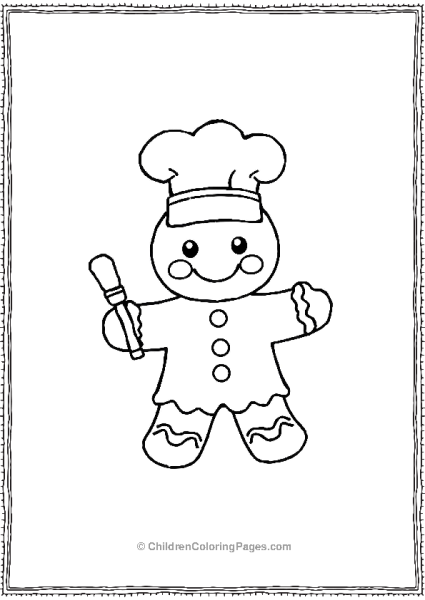 Gingerbread Man With A Chefs Hat And A Small Rolling Pin Free PDF Printable