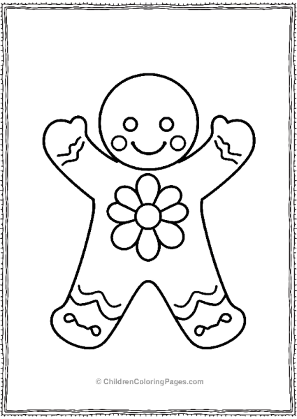 Gingerbread Man With A Flower Shaped Icing Design Free PDF Printable