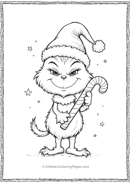 Grinch With Candy Cane And Santa Hat Free PDF Printable