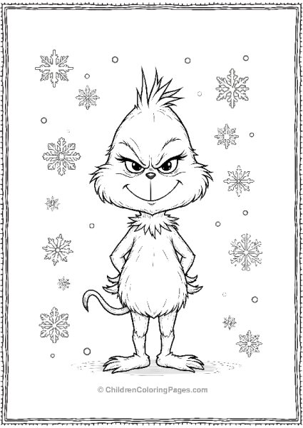 Grinch With Snowflakes Coloring Page Free PDF Printable