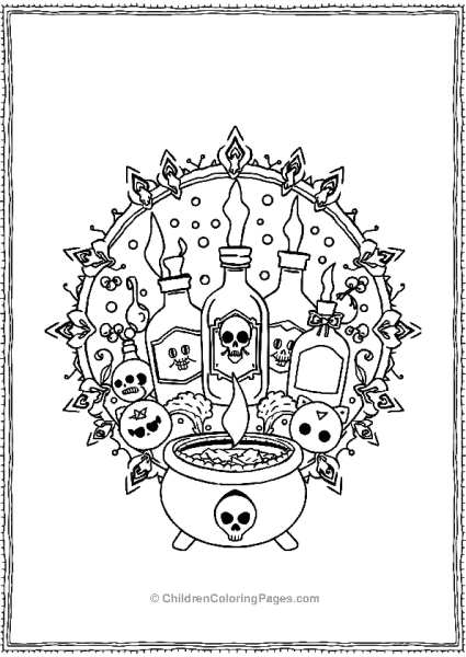 Halloween Mandala With Potions And Skulls Free PDF Printable