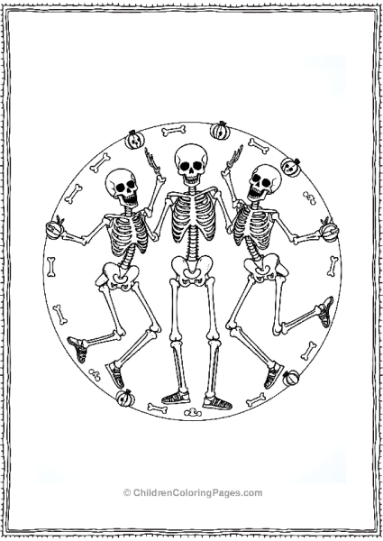 Halloween Mandela Skeletons Dancing Around Pumpkins Free PDF Printable