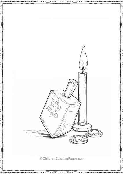 Hannukah Dreidel And Candle With Coins Free PDF Printable