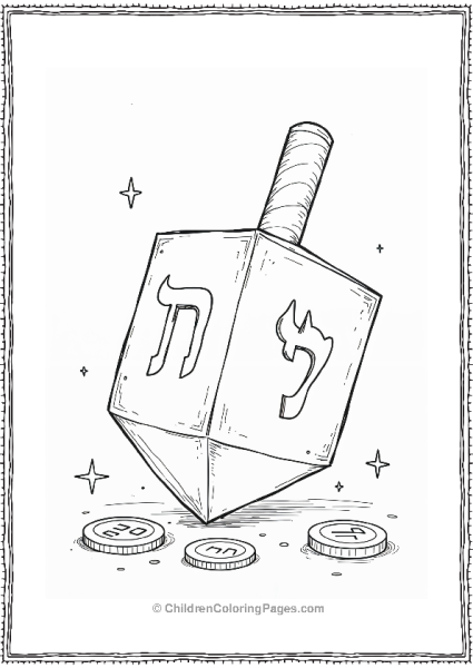 Hannukah Dreidel With Hebrew Letters And Coins Free PDF Printable