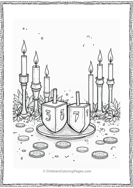 Hannukah Dreidels Gelt And Candles Free PDF Printable