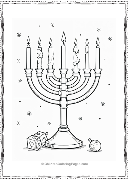 Hannukah Menorah With Dreidel And Candles Free PDF Printable