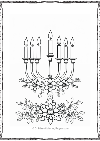 Hannukah Menorah With Floral Decorations Free PDF Printable