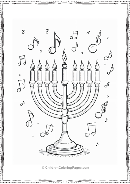 Hannukah Menorah With Musical Notes Free PDF Printable