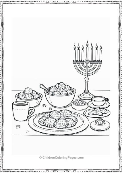 Hannukah Table Setting With Traditional Foods And Menorah Free PDF Printable