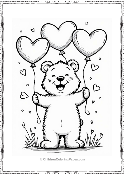 Happy Bear With Balloons For Valentine’s Day Free PDF Printable