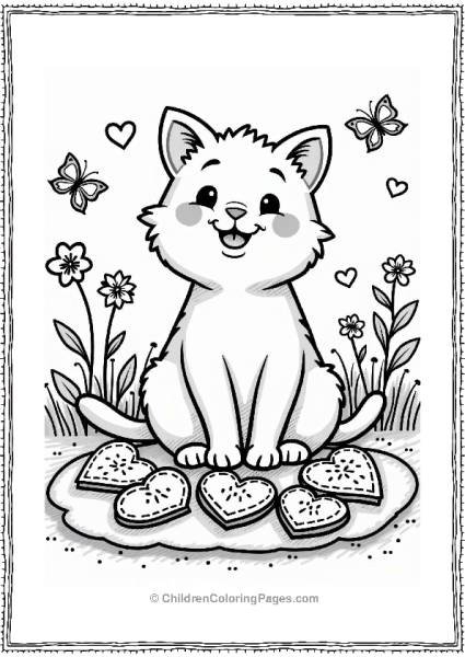 Happy Cat With Heart Shaped Cookies Free PDF Printable