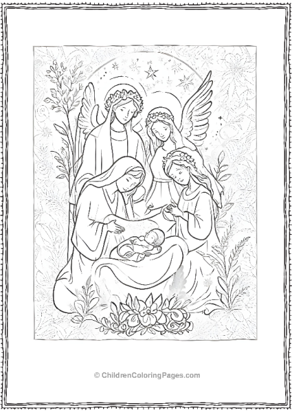 Happy Christmas Jesus Birth With Angels Surounding Virgin Marry Free PDF Printable