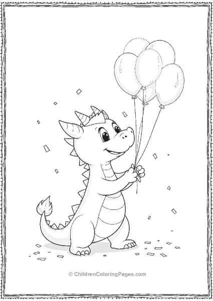 Happy Dragon Holding Balloons Free PDF Printable