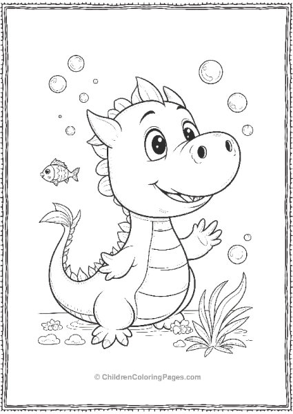 Happy Dragon With Bubbles And Fish Free PDF Printable