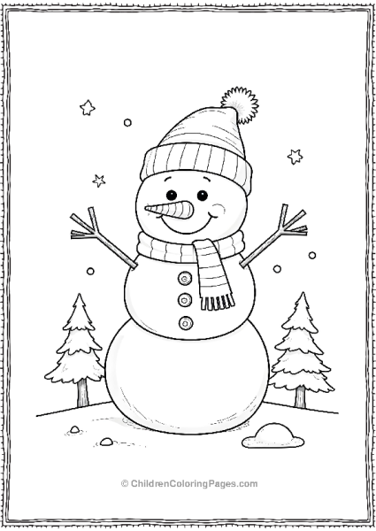 Happy Snowman With Carrot Nose And Button Eyes Free PDF Printable