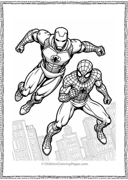 Iron Man And Spider Man Swinging Through The City Free PDF Printable