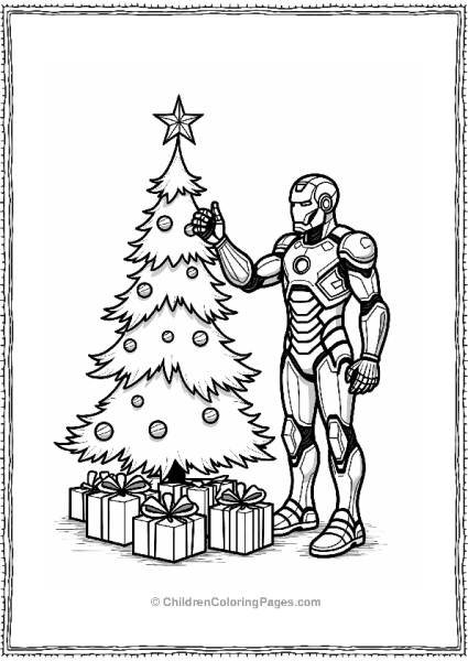 Iron Man Decorating A Christmas Tree Free PDF Printable