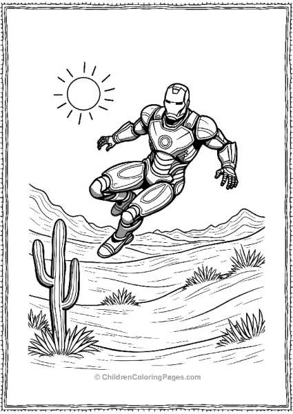 Iron Man Flying Over A Desert Free PDF Printable