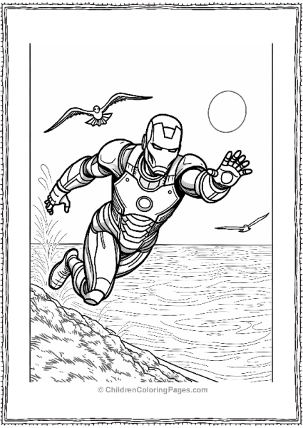 Iron Man Flying Over The Ocean Free PDF Printable