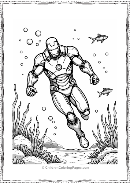 Iron Man In Aqua Suit Swimming Through Coral Reef Free PDF Printable