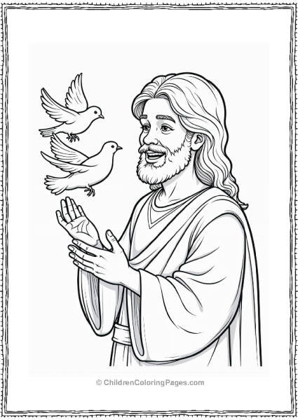 Jesus Smiling At A Group Of Doves Free PDF Printable