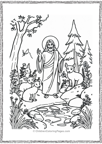 Jesus Surrounded By Woodland Animals Free PDF Printable