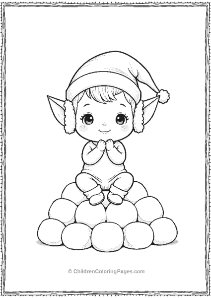 Kawaii Elf Wearing Earmuffs Sitting On A Pile Of Gifts Free PDF Printable