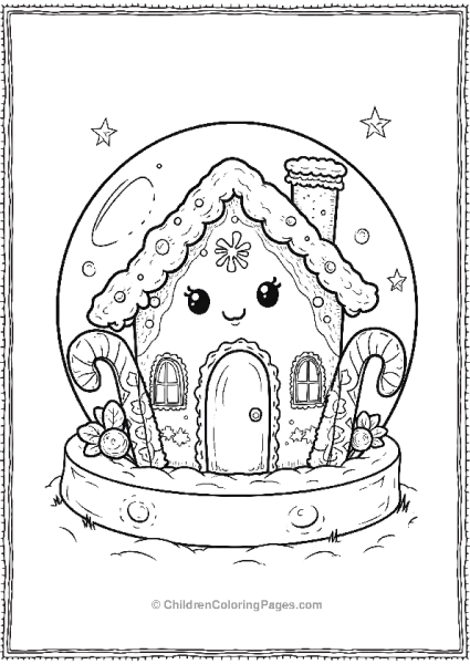 Kawaii Gingerbread House Featuring A Snow Globe Free PDF Printable