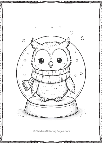 Kawaii Owl With A Scarf Featuring A Snow Globe Free PDF Printable