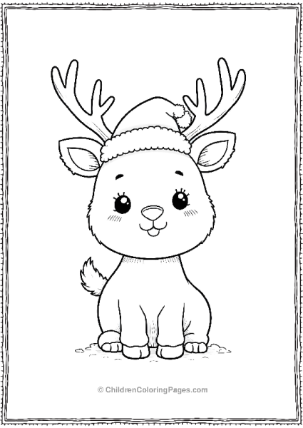 Kawaii Reindeer Wearing A Tiny Santa Hat Free PDF Printable