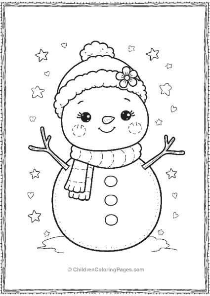 Kawaii Snowman With Rosy Cheeks And A Flower Pin Free PDF Printable