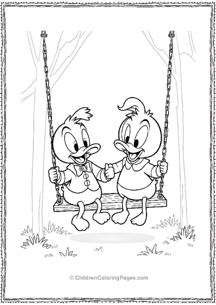 DuckTales Louie And Webby On A Small Swing Free PDF Printable