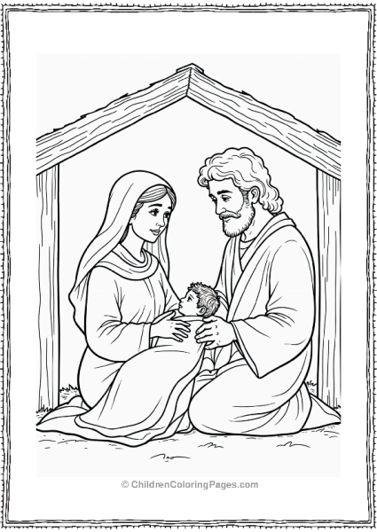 Mary And Joseph Looking At Baby Jesus Free PDF Printable