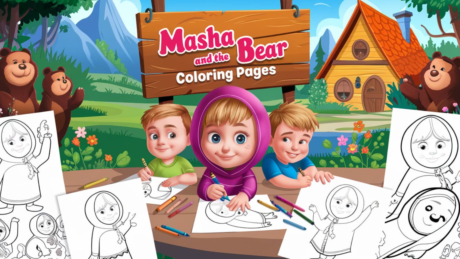 Masha And The Bear Coloring Pages – Download Free PDF Printables 🐻👧🌳