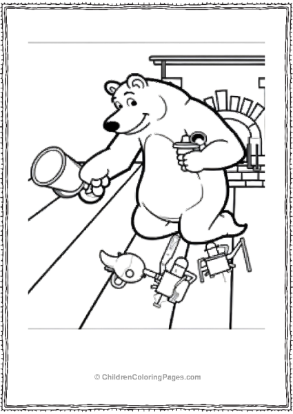 Masha And The Bear Enjoying Coffee In The Kitchen Free PDF Printable