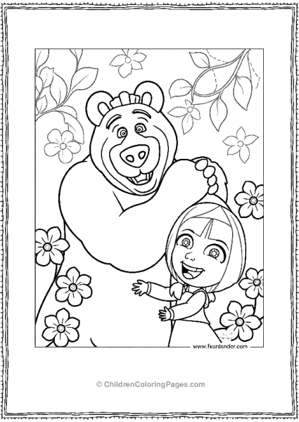 Masha And The Bear In A Flower Garden Free PDF Printable