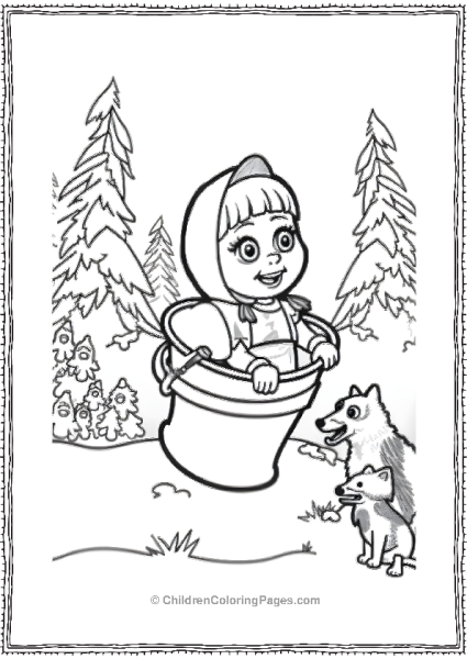 Masha In A Bucket With Two Dogs Free PDF Printable