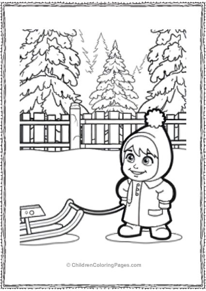 Masha Ready For A Snowy Sled Ride Free PDF Printable