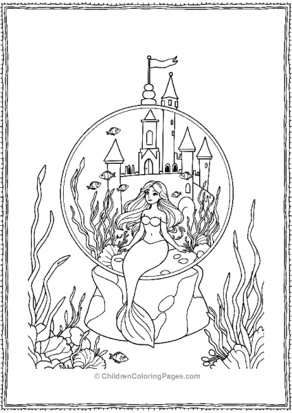 Mermaid In An Underwater Castle Featuring A Snow Globe Free PDF Printable