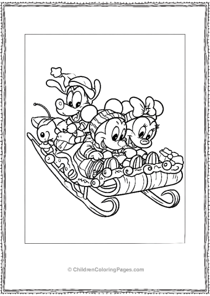 Mickey Minnie And Pluto On A Sleigh Free PDF Printable