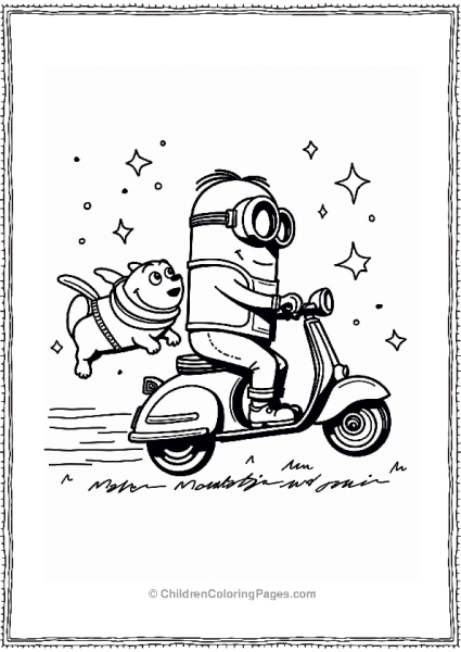 Minion On A Space Scooter With A Dog Free PDF Printable