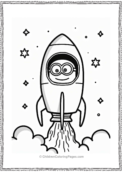 Minion Peeking From A Space Rocket Free PDF Printable