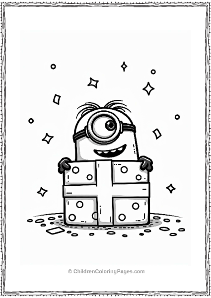 Minion Peeking From Behind A Gift Box Free PDF Printable