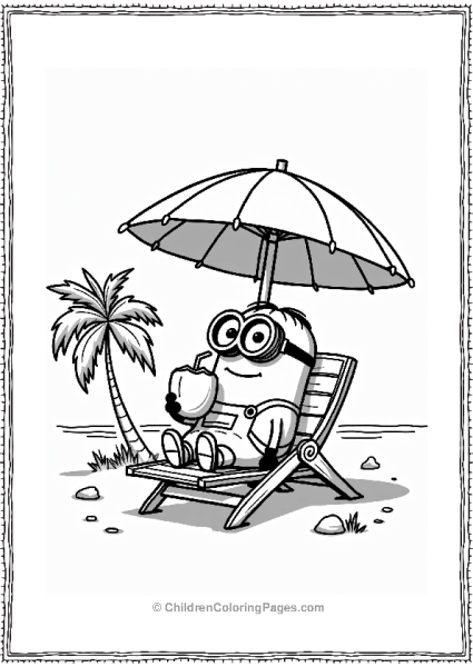 Minion Relaxing Under An Umbrella Free PDF Printable