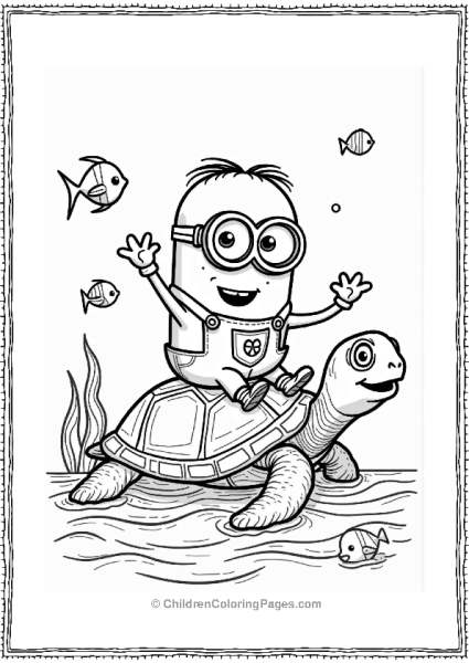 Minion Riding A Sea Turtle In The Ocean Free PDF Printable