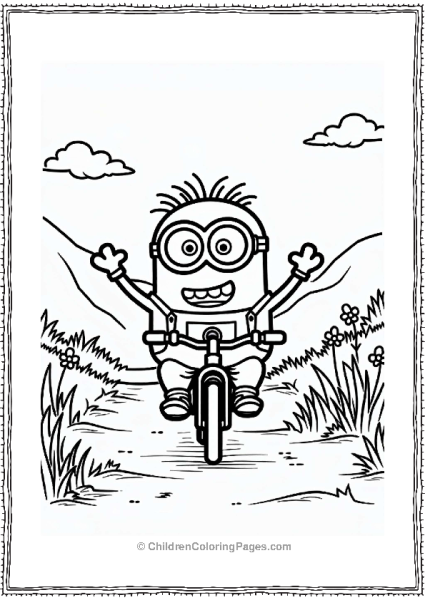 Minion Riding Bicycle On A Trail Free PDF Printable