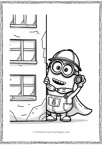 Minion Superhero Peeking Behind A Building Free PDF Printable