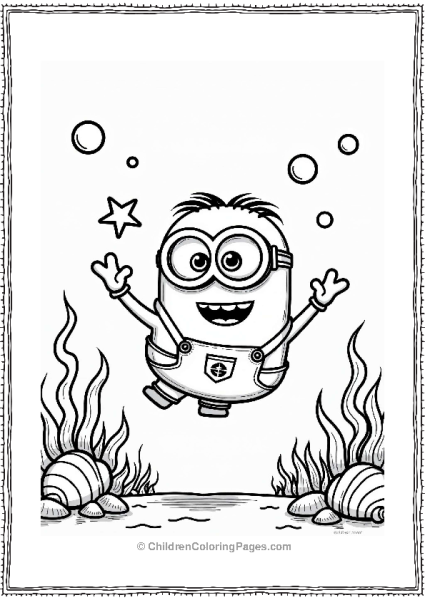 Minion Swimming With Starfish And Bubbles Free PDF Printable