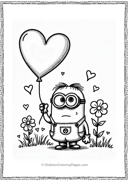 Minion With Heart Balloon For Valentine S Day Free PDF Printable